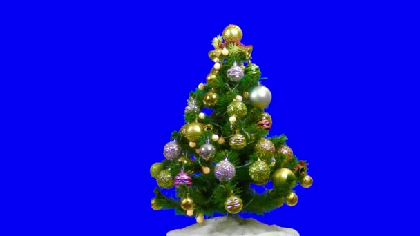 Christmas Motion Blue Background Christmas Tree Decorated Blinking Garland Balls — Video