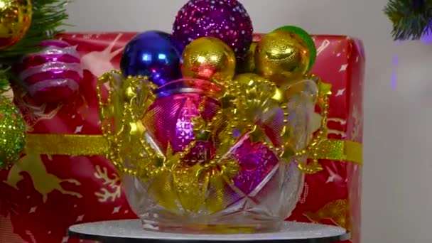 Close Vase Balls Background Christmas Composition — Stockvideo