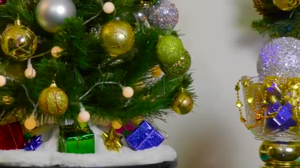 Decorated Christmas Tree Rotates New Year Attributes — Stok video