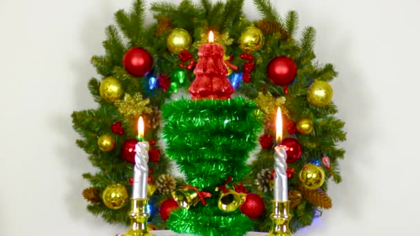 Christmas Motion Background Large Christmas Wreath Small Christmas Composition Rotates — Video