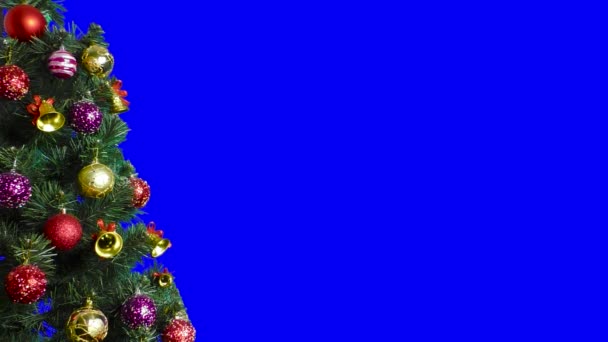 Blue Background Large Christmas Tree Decorated Flashing Lights Balls — Video Stock