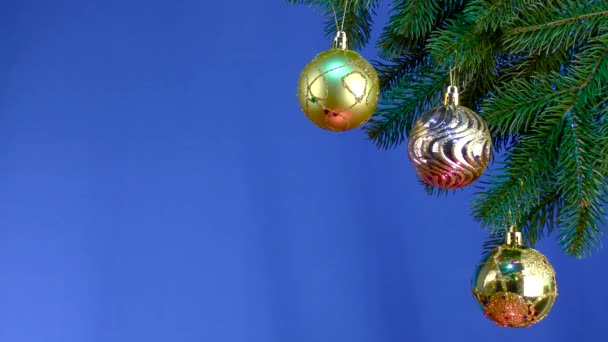 Modrém Pozadí Větev Vánoční Dekorace Chroma Klíč — Stock video