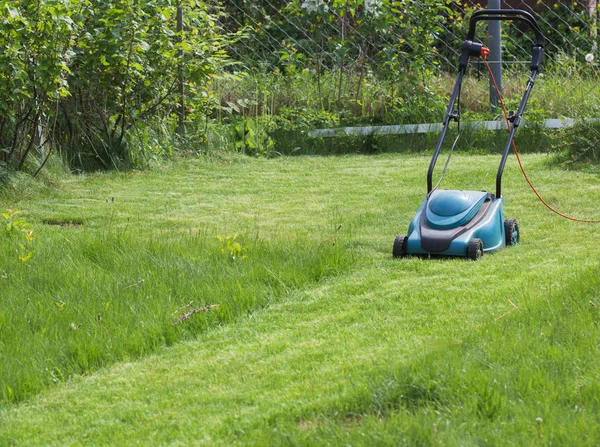 bir elektrikli çim biçme makinesi ile bir çim biçme