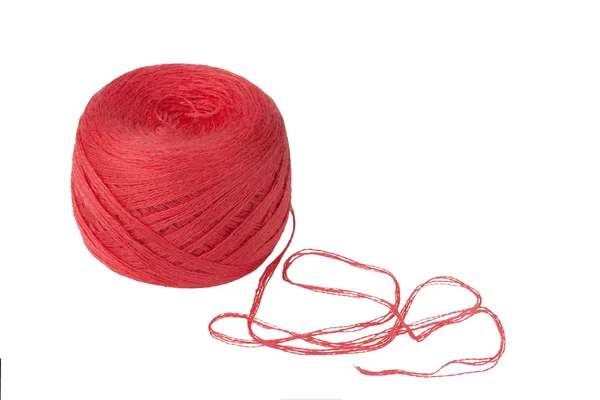 Ball of red yarn isolated on white — Stock Photo, Image