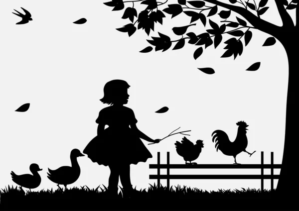 Girl with birds — Stock Vector