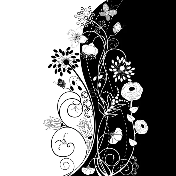 Flores blancas y negras — Vector de stock