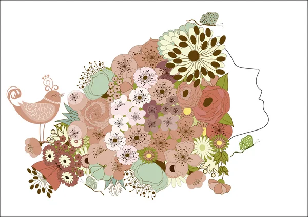 Mujer silueta floral — Vector de stock