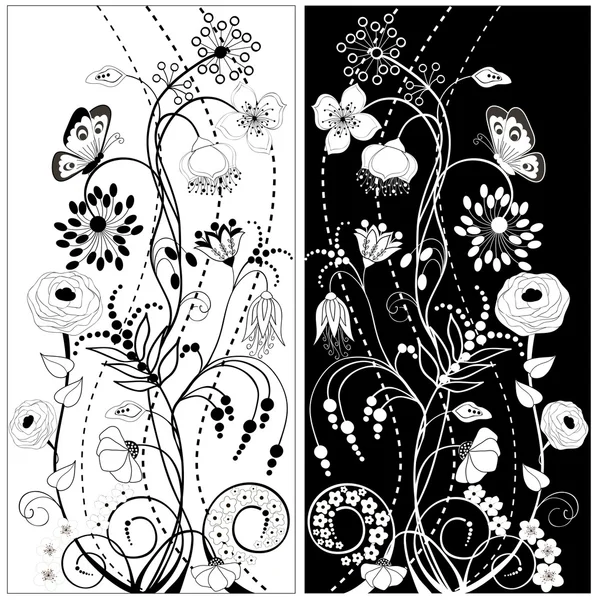 Fleurs noires et blanches — Image vectorielle