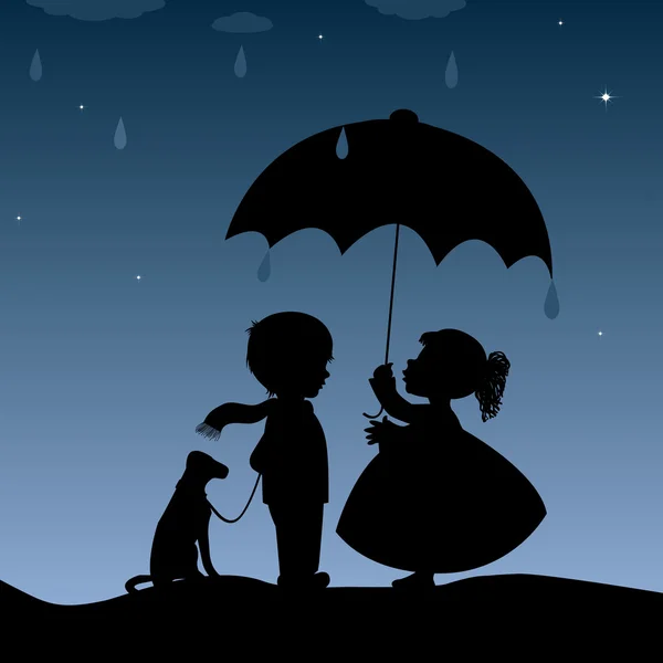 Kids with an umbrella — Stock Vector