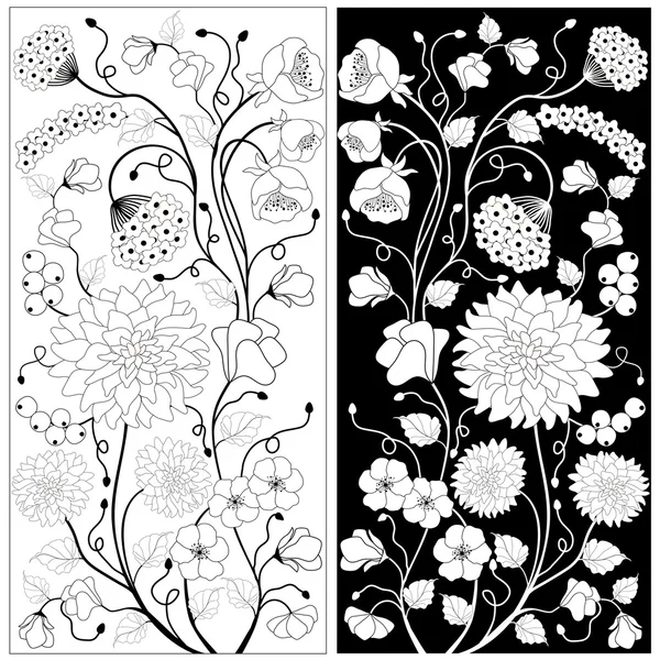 Flores blancas y negras — Vector de stock