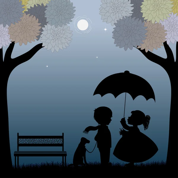 Enfants avec un parapluie — Image vectorielle