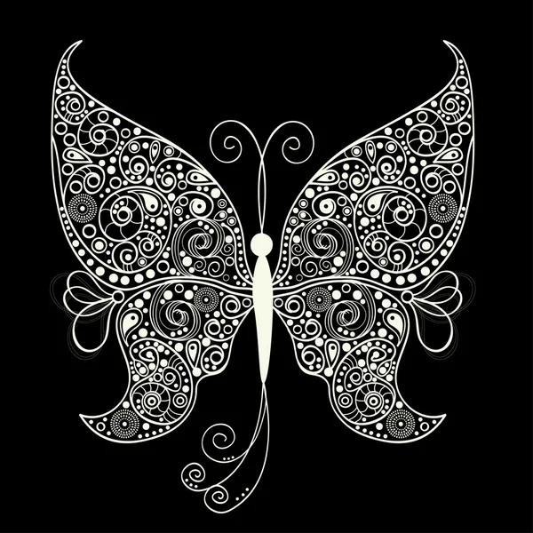 White butterfly on black background — Stock Vector