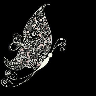 White butterfly on black background clipart