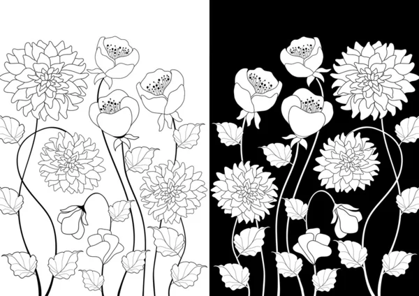 Bunga hitam dan putih - Stok Vektor