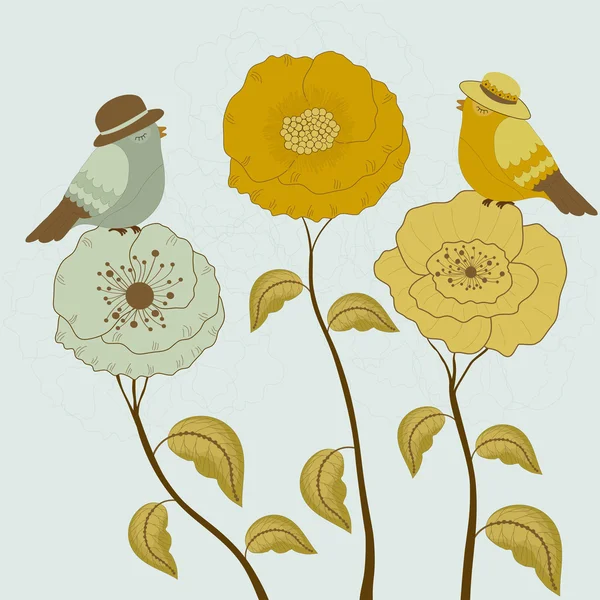 Aves y flores — Archivo Imágenes Vectoriales