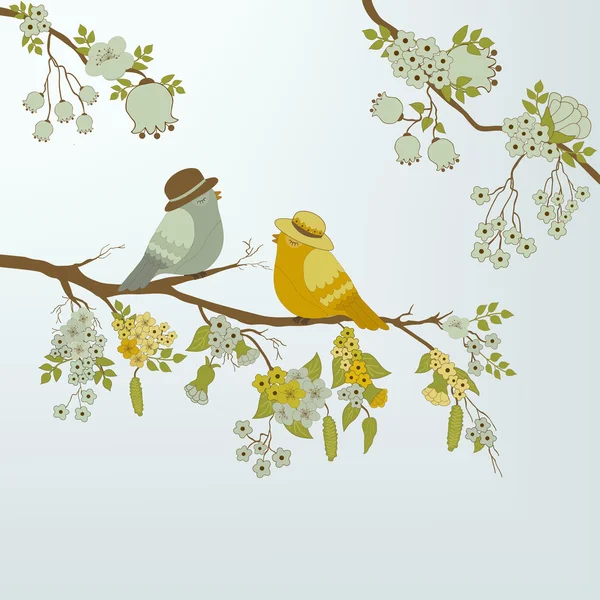 Fåglar på gren — Stock vektor