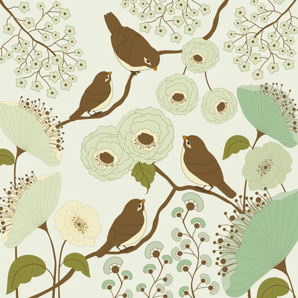 鳥と花 — ストックベクタ