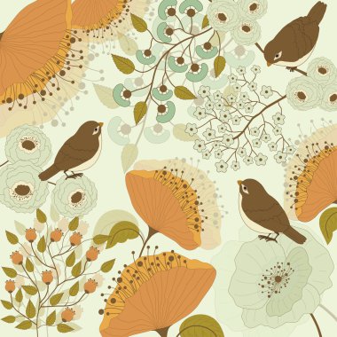 kuş ve çiçek renkli desen