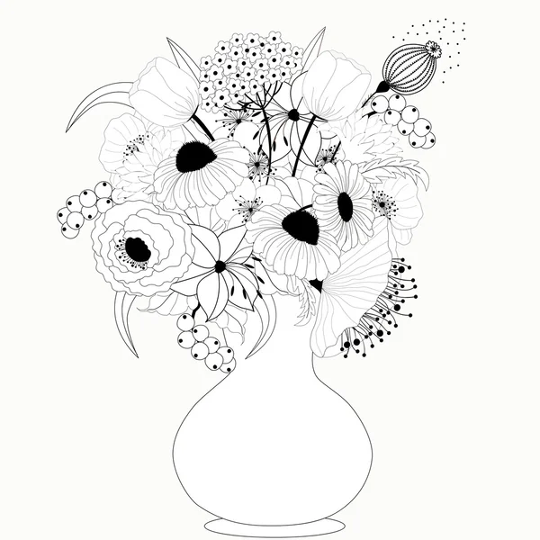 Flores blancas y negras — Vector de stock