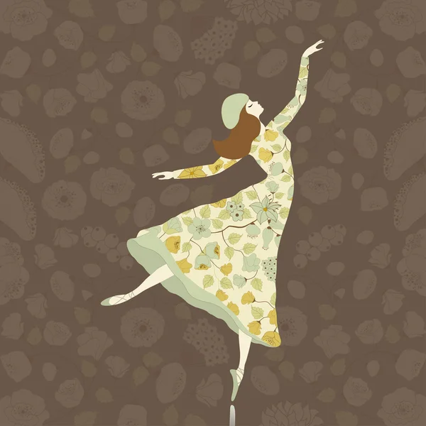 Danseuse en robe florale — Image vectorielle