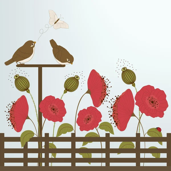 Oiseaux mignons dans le jardin — Image vectorielle