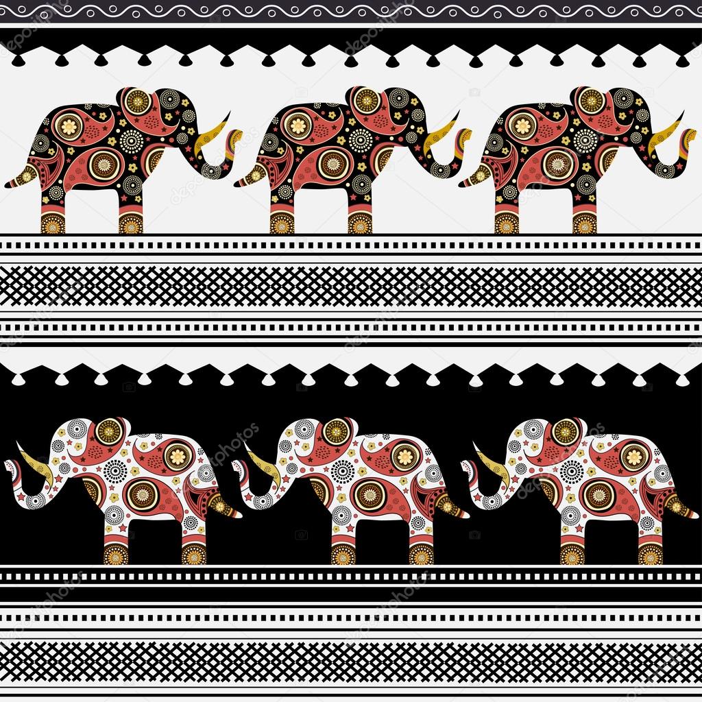 Oriental pattern with elephants