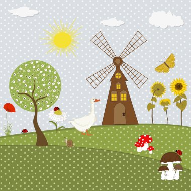 Set of nature textile stickers clipart