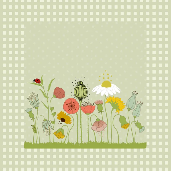 带点的绿色背景上的抽象花卉卡 — 图库矢量图片