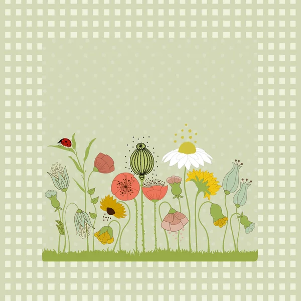 Tarjeta floral abstracta sobre fondo verde con puntos — Vector de stock