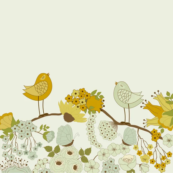 Tarjeta con pájaro lindo en rama — Vector de stock