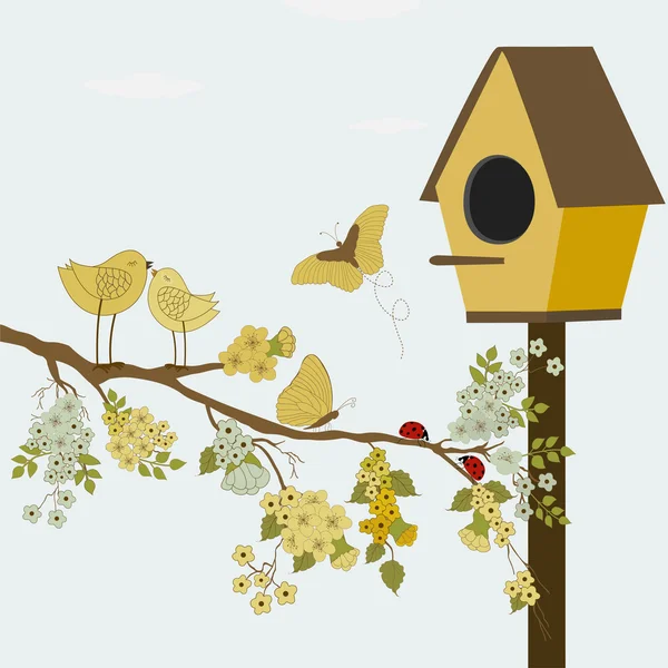 çiçekler ve kuşlar ile şube