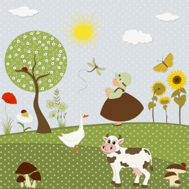 kız ve hayvan kartı