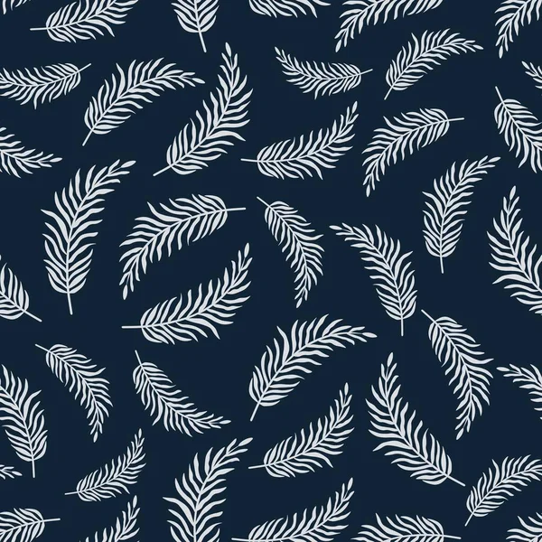 Nahtloses Muster Mit Palmblättern Auf Blauem Hintergrund — Stockvektor
