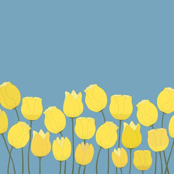 Tulipanes Patrón Flores Sobre Fondo Azul Ilustración Los Colores Bandera — Vector de stock