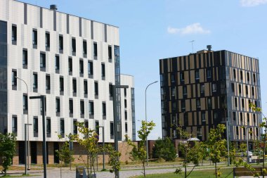 Innopolis, Rusya - 11 Haziran 2018: Kazan ilçesindeki It-Village 'da modern bina. Tataristan 'daki Innopolis şehri. Innopolis 'teki konut binaları.