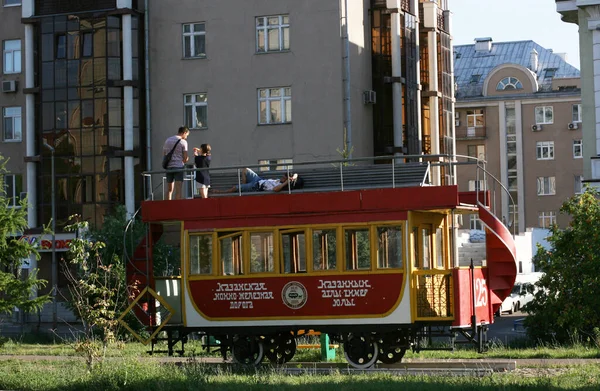 Kazan Street Summer Tatarstan Rússia Julho 2021V Retro Tram Lugar — Fotografia de Stock