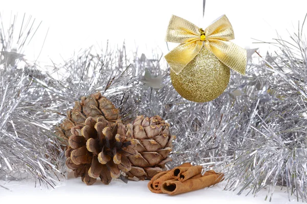 Christmas background with golden decor ball — Stock Photo, Image