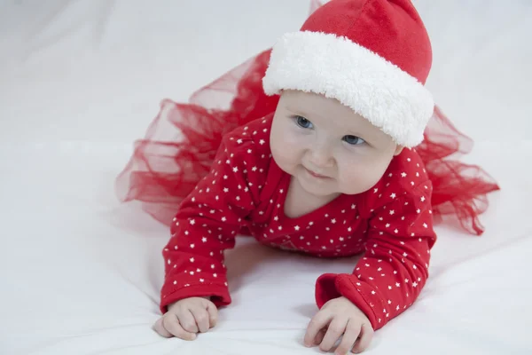 Mignon bébé fille dans le chapeau de Noël — Photo