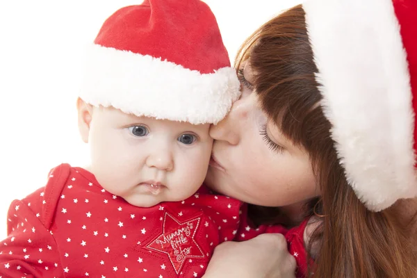 Mutter und Kind feiern Weihnachten — Stockfoto