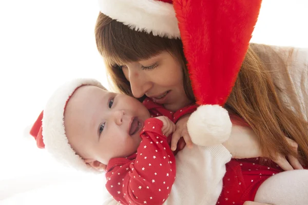 Mutter und Kind feiern Weihnachten — Stockfoto