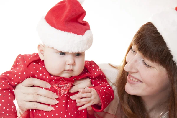 Matka a dítě slaví Vánoce — Stock fotografie