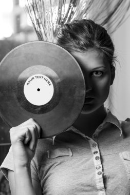 kız yüzünü vinil disk kapakları.