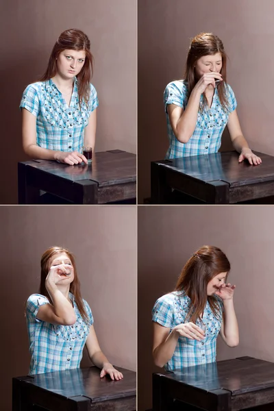 Girl drinks whiskey in one gulp. — Stock Photo, Image