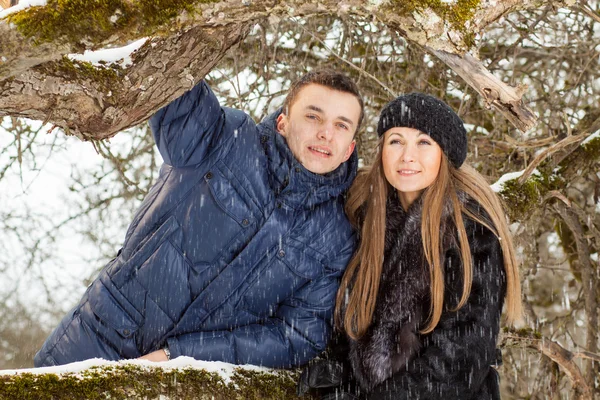Kış bahçesinde mutlu genç Çift — Stok fotoğraf