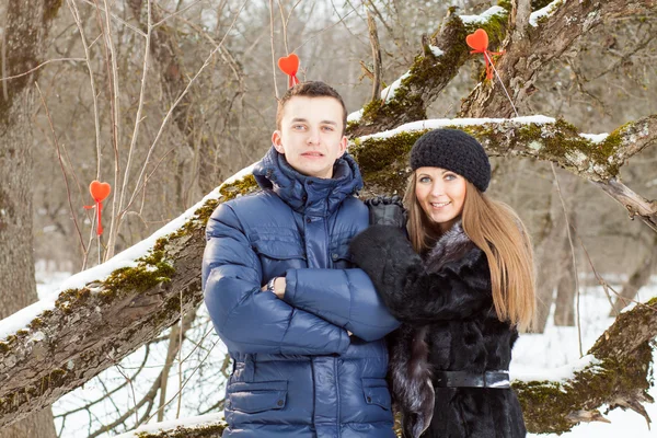 Happy Young Couple in Winter garden — Stock Photo, Image