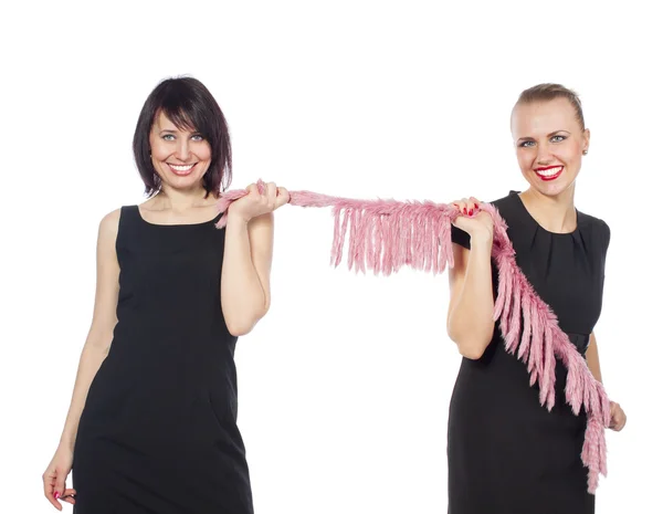 Two pretty women smiling and standing together — Stock Photo, Image