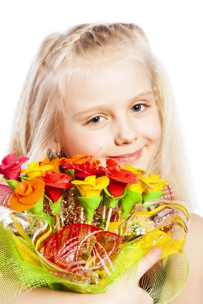 Beautiful girl with bouquet — Stock Photo, Image
