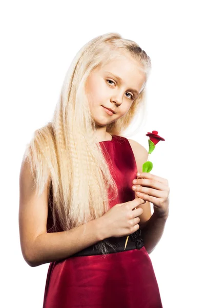 Vacker blond flicka med ros — Stockfoto