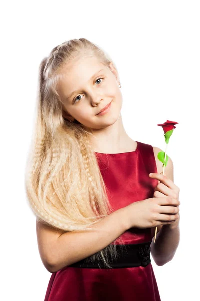 Vacker blond flicka med ros — Stockfoto