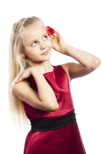 Beautiful blonde girl with rose in hair — Stock Photo, Image